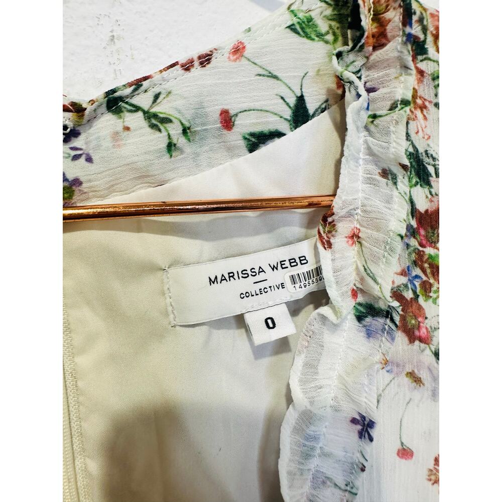MARISSA WEBB Women's White Floral Ruffles Hourglass V-Neck Midi Dress Size 0 - Picture 6 of 15